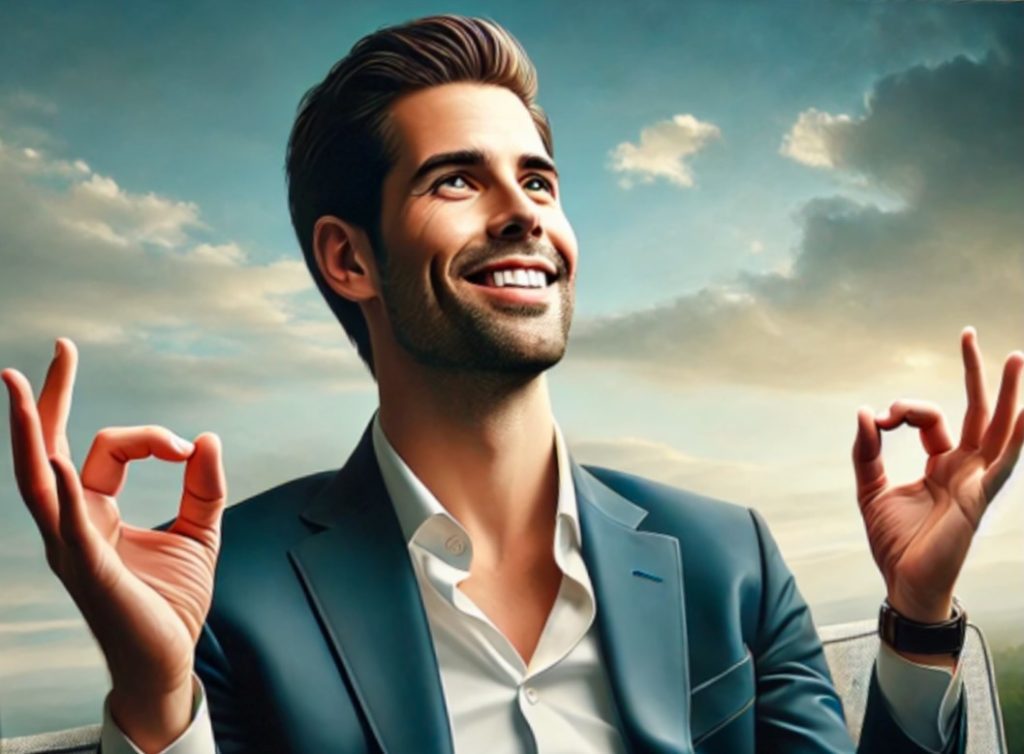 young exec feeling calm and relaxed