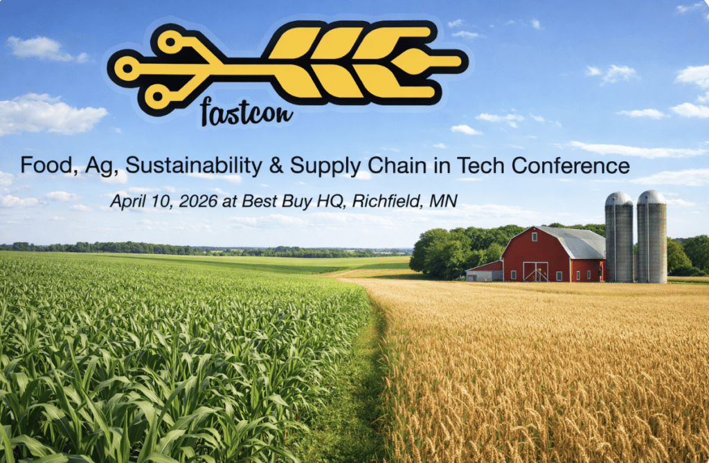 Conference logo, title, and dates on rural farm scene