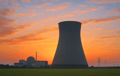 nuclear reactor at sunrise
